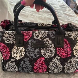 Vera Bradley Black and Pink Satchel with Leaf Pattern